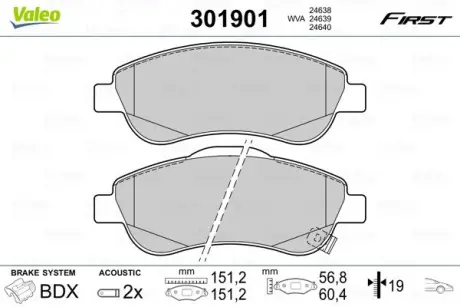 Гальмівні колодки дискові HONDA CR-V "1,6-2,2 "F "07>> VALEO 301901