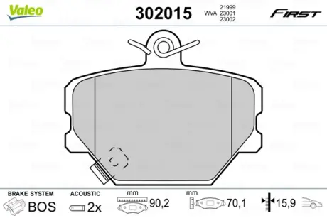 Гальмівні колодки дискові SMART Cabrio/CityCoupe/Fortwo/Roadster "0,6-0,8 "F "98-07 VALEO 302015