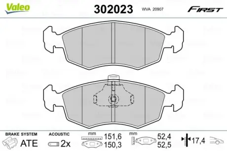 Гальмівні колодки дискові FIAT Doblo "1,2-1,9 "F "01>> VALEO 302023