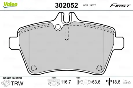 Гальмівні колодки дискові MERCEDES A-Class/B-Class "1,5-2,0 "F "04>> VALEO 302052