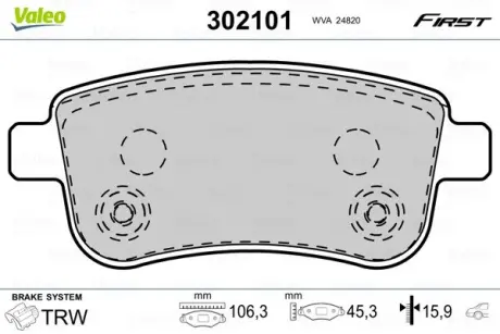 Гальмівні колодки дискові RENAULT Fluence/GrandScenic/Megane/Scenic "1,2-2,0 "R "08>> VALEO 302101