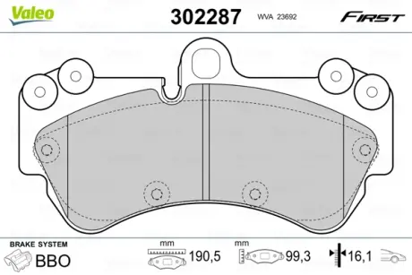 Гальмівні колодки First PORSCHE/VW Cayenne/Touareg "F "02-10 VALEO 302287