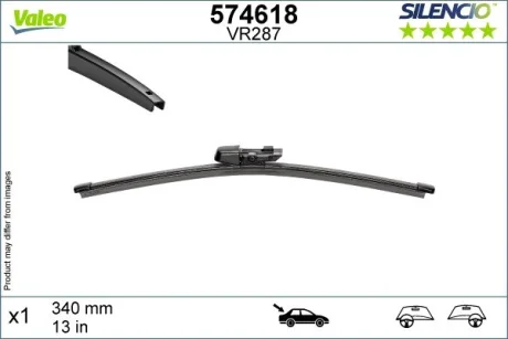 Щітка склоочисника безкаркасна задн (1шт) Silencio 340мм FORD TOURNEO CONNECT V761 NADWOZIE WIELKO SEAT TARRACO SKODA KAROQ, SUPERB IV VW CADDY CALIFORNIA V CAMPER, CADDY V 07.17- VALEO 574618