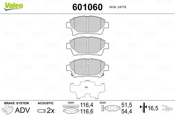 Комплект тормозных колодок, дисковый тормоз VALEO 601060 (фото 1)