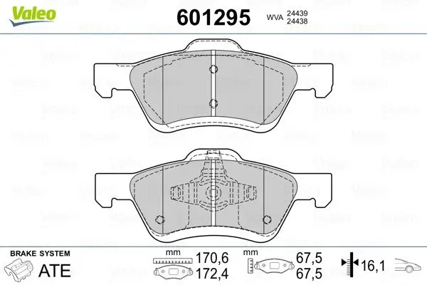 Комплект тормозных колодок, дисковый тормоз VALEO 601295 (фото 1)