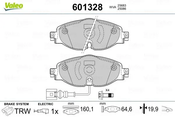 Комплект тормозных колодок, дисковый тормоз VALEO 601328 (фото 1)