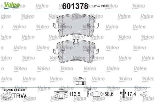 Комплект тормозных колодок, дисковый тормоз VALEO 601378 (фото 1)