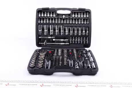 Haбіp інcтpумeнтів кoмбінoвaний 1/2", 1/4", 3/8" (головки, головки зі вставкою, біти) 172 од. (хромовані) VIGOR V2461