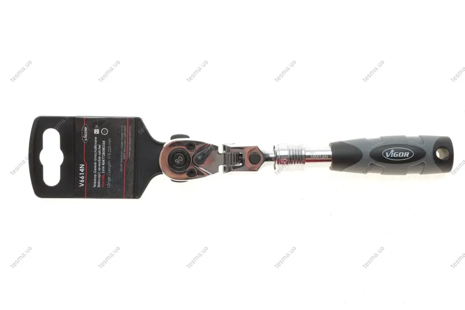 Тріскачка 1/4" телескопічна 90 зубців 175-225 мм VIGOR V6614N (фото 1)