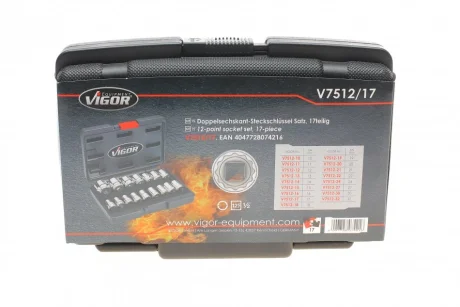 Набір головок 12-граней 1/2" 10-32 мм 16 од. (хромовані) VIGOR V751217
