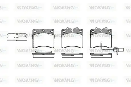 Колодки гальмівні (передні) VW T4 90-03 (+датчик) WOKING P2853.11