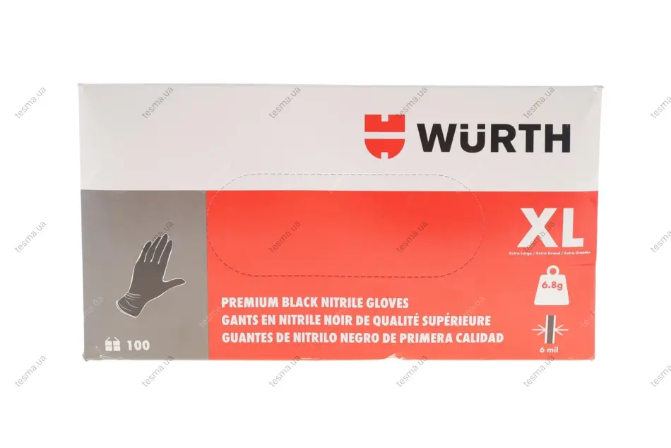 Рукавиці нітрилові (100 шт.) (XL) (чорні) WURTH 0899470400/100 (фото 1)