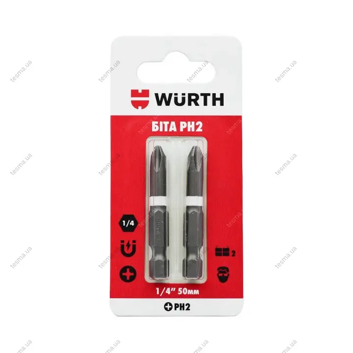 Біта 1/4" PH2 x 50mm 2 ед. WURTH 1614176692902 (фото 1)