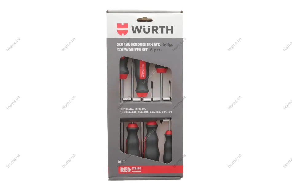 набір викруток шліц+рн, круглий стержень, 6 шт., RED STRIPE WURTH 575194227 - фото 1