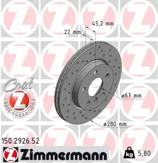 Тормозной диск ZIMMERMANN 150292652