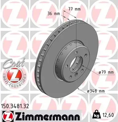 Диск гальмівний (передній) BMW 5 (E60/E61)/6 (E63/E64) 03-10 (348x36) ZIMMERMANN 150348132 (фото 1)