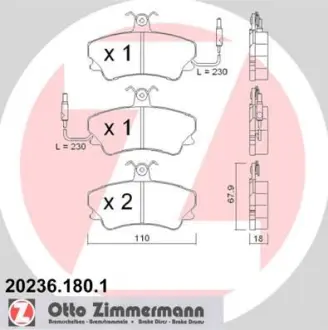 Комплект тормозных колодок, дисковый тормоз ZIMMERMANN 202361801