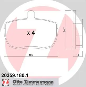 Колодки тормозные, комплект ZIMMERMANN 203591801