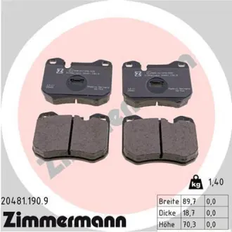 Комплект тормозных колодок, дисковый тормоз ZIMMERMANN 204811909