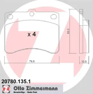 Комплект тормозных колодок, дисковый тормоз ZIMMERMANN 207801351