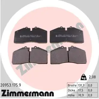 Комплект тормозных колодок, дисковый тормоз ZIMMERMANN 209531759
