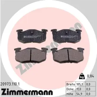 Комплект тормозных колодок, дисковый тормоз ZIMMERMANN 209731101