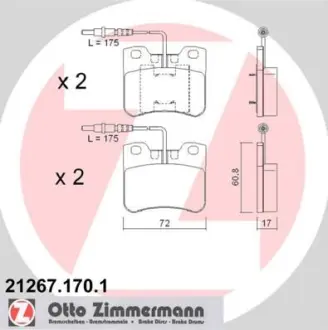 Комплект тормозных колодок, дисковый тормоз ZIMMERMANN 212671701