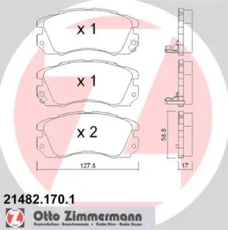 Комплект тормозных колодок, дисковый тормоз ZIMMERMANN 214821701
