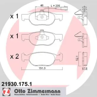 Комплект тормозных колодок, дисковый тормоз ZIMMERMANN 219301751