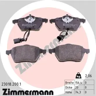 Колодки гальмівні (передні) Audi A4/A6/Skoda Superb/VW Passat 1.9TDI/2.5TDI 95- (з датчиками) ZIMMERMANN 230182001