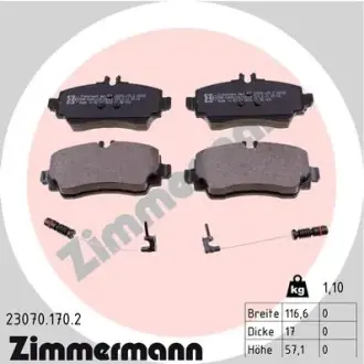 Колодки гальмівні (передні) MB A-class (W168) 97-04 (Lucas-Girling) (з датчиком) ZIMMERMANN 230701702