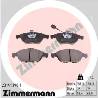 Комплект тормозных колодок, дисковый тормоз ZIMMERMANN 231411901