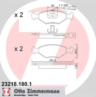 Комплект тормозных колодок, дисковый тормоз ZIMMERMANN 232181801