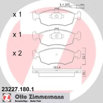 Комплект тормозных колодок, дисковый тормоз ZIMMERMANN 232271801