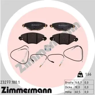 Комплект тормозных колодок, дисковый тормоз ZIMMERMANN 232771801