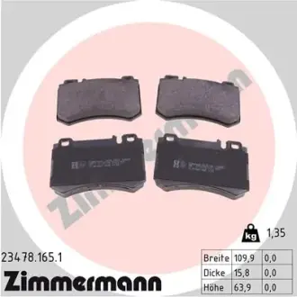Комплект тормозных колодок, дисковый тормоз ZIMMERMANN 234781651