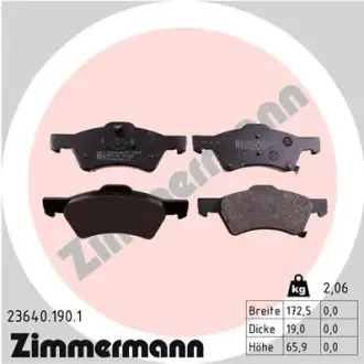 Комплект тормозных колодок, дисковый тормоз ZIMMERMANN 236401901