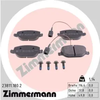 Комплект тормозных колодок, дисковый тормоз ZIMMERMANN 238111802