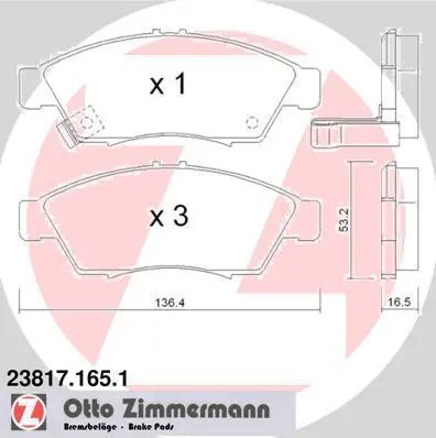 Колодки гальмівні, комплект ZIMMERMANN 238171651 (фото 1)