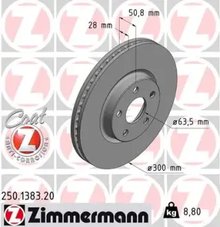 Передні Ford S-max, Fusion, Galaxy III 2015- 300x28 ZIMMERMANN 250138320