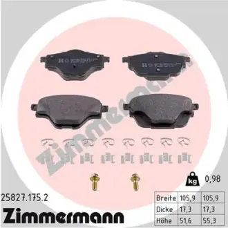 Комплект тормозных колодок, дисковый тормоз ZIMMERMANN 258271752
