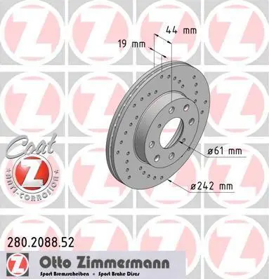 Диск тормозной ZIMMERMANN 280208852 (фото 1)