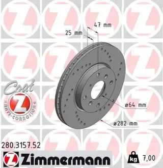 Диск гальмівний ZIMMERMANN 280315752