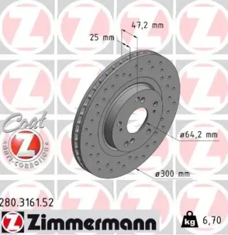 Диск гальмівний ZIMMERMANN 280316152