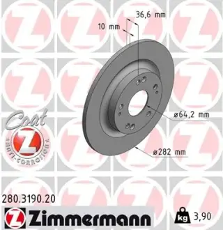 Задні Honda Accord 2013-, Civic 2018- (282x10) ZIMMERMANN 280319020