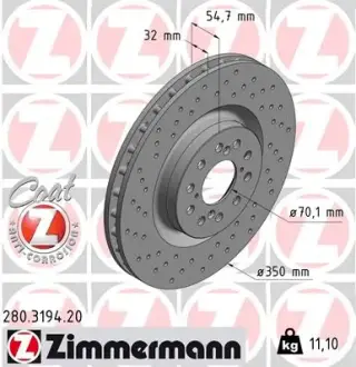 Передні CIVIC IX (FK) 2.0 i-VTEC Type R (FK2) 08.2015 - 350х32мм ZIMMERMANN 280319420