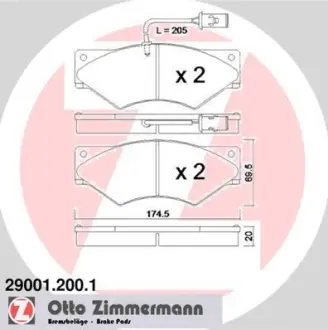 Комплект тормозных колодок, дисковый тормоз ZIMMERMANN 290012001