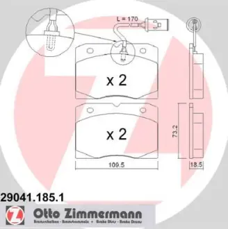Комплект тормозных колодок, дисковый тормоз ZIMMERMANN 290411851