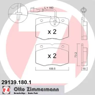 Комплект тормозных колодок, дисковый тормоз ZIMMERMANN 291391801