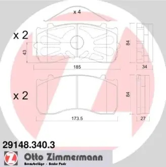 Комплект тормозных колодок, дисковый тормоз ZIMMERMANN 291483403